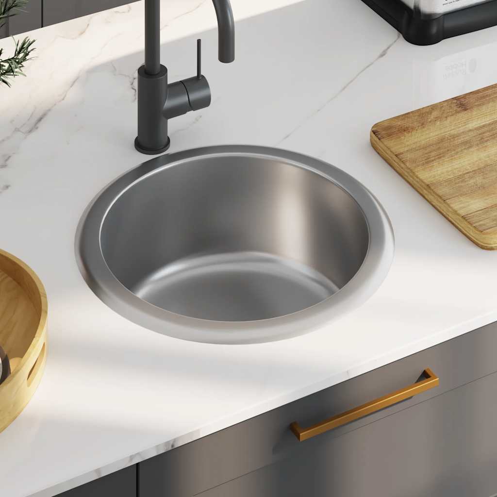 vidaXL Kitchen Sink with Strainer and Trap Stainless Steel 1