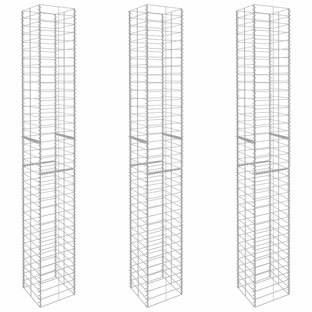 145088 vidaXL Gabion Baskets 3 pcs Galvanised Steel 25x25x197 cm 2