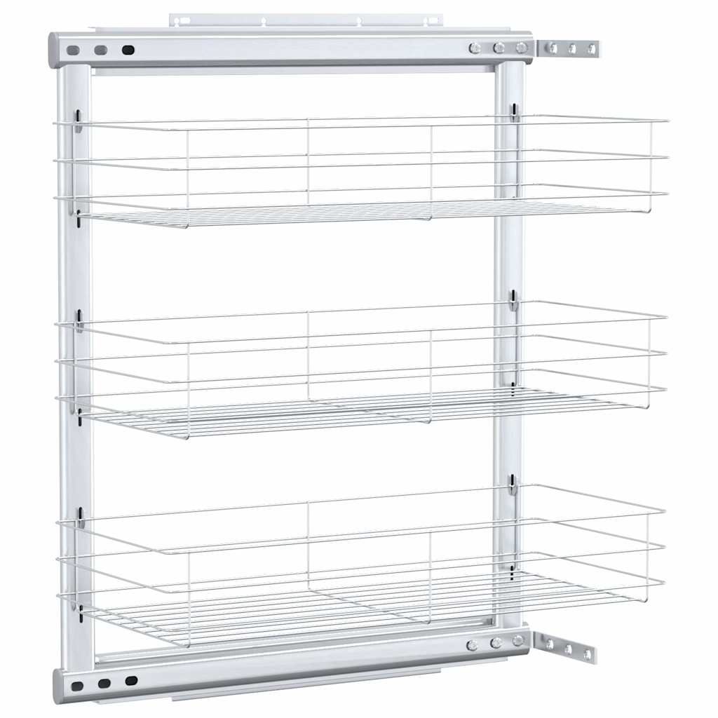 vidaXL 3-Tier Pull-out Kitchen Wire Basket Silver 47x25x56 cm 2
