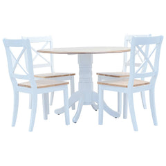 5 Piece Dining Set Solid Rubber Wood White and brown