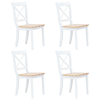 5 Piece Dining Set Solid Rubber Wood White and Brown