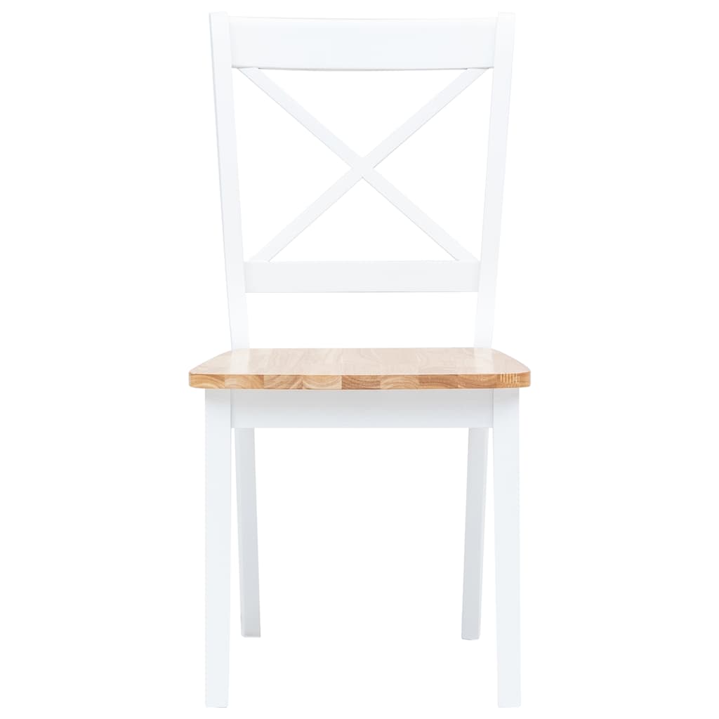 5 Piece Dining Set Solid Rubber Wood White and brown