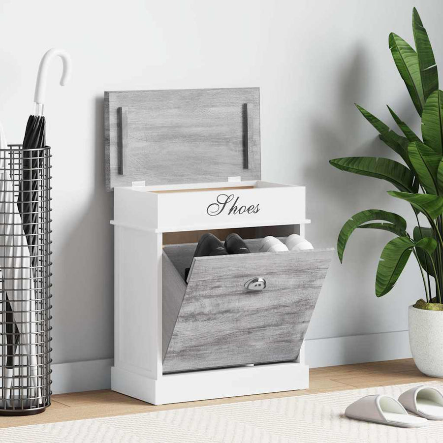 284081 vidaXL Shoe Cabinet Grey 50x28x58 cm Paulownia Wood 1