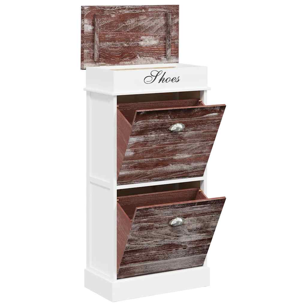 vidaXL Shoe Cabinet | Brown and White | Paulownia Wood | Medium | Shoe Cabinet 3