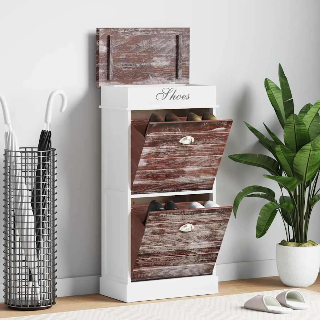 vidaXL Shoe Cabinet | Brown and White | Paulownia Wood | Medium | Shoe Cabinet 1