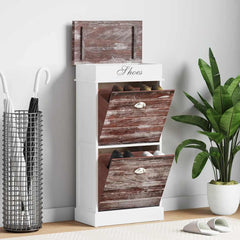 vidaXL Shoe Cabinet | Brown and White | Paulownia Wood | Medium | Shoe Cabinet 1