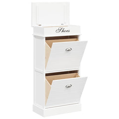 vidaXL Shoe Cabinet | White | Paulownia Wood | 50x28x98 cm | Shoe Cabinet 3