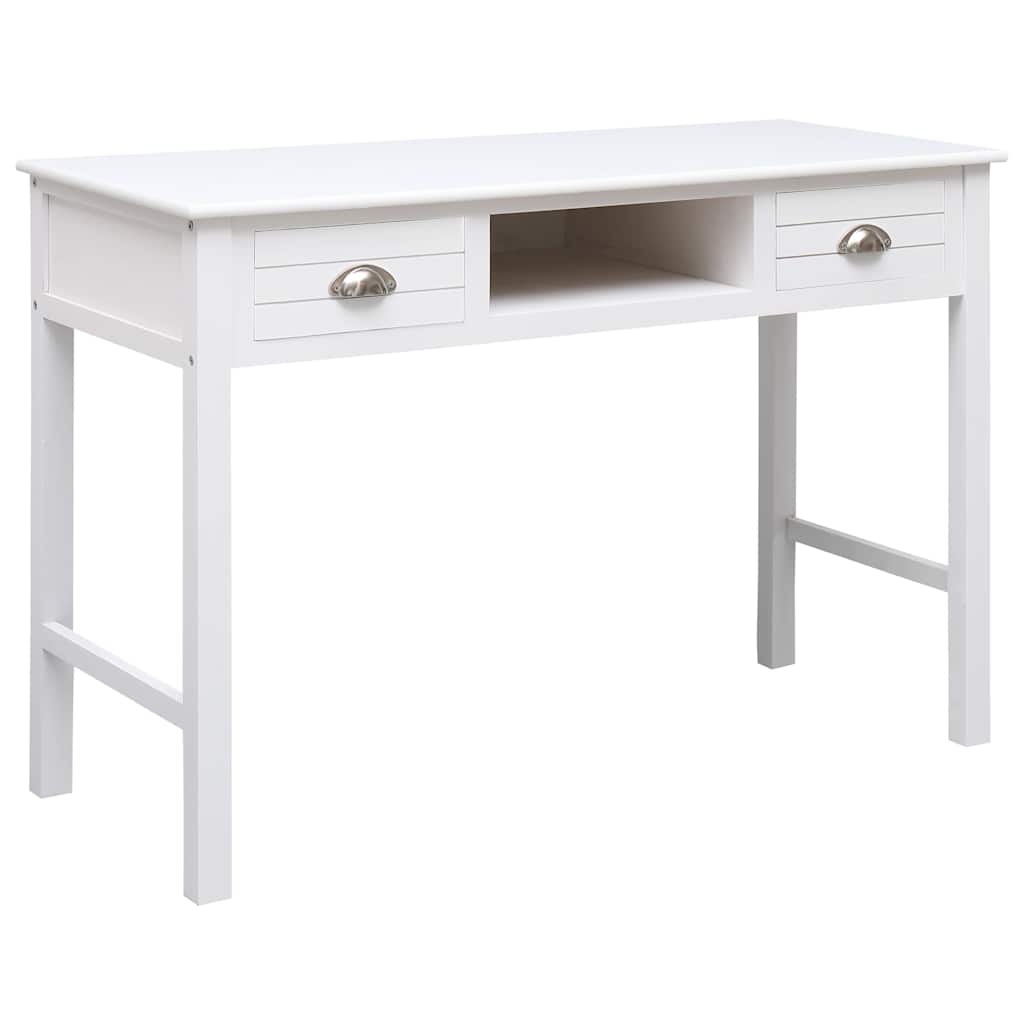 Writing Desk 110x45x76 cm Wood White with silver handles