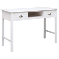 Writing Desk 110x45x76 cm Wood White with silver handles