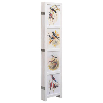 5-Panel Room Divider White 175x165 cm Bird