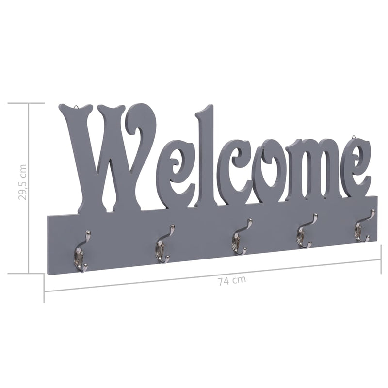 Wall Mounted Coat Rack WELCOME Grey 74x29.5 cm