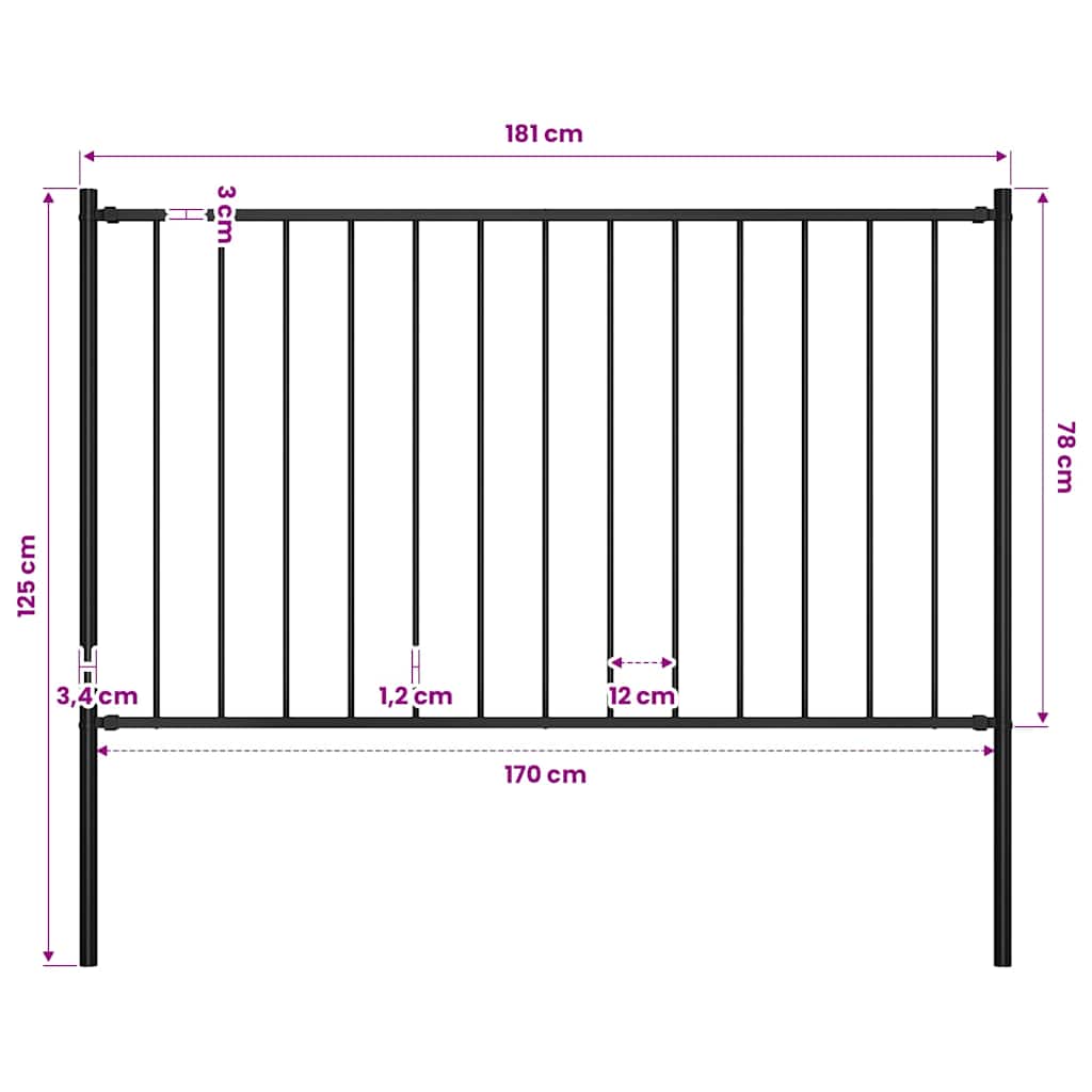 vidaXL Fence Panel Woerden with Posts Steel 1.7x0.75 m Black 4