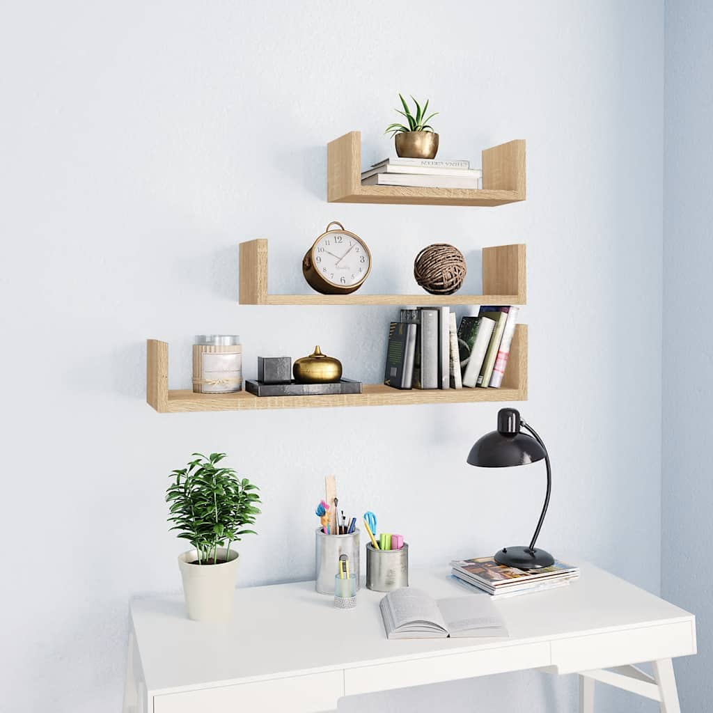 vidaXL Shelf |  Set of 3 | Sonoma oak | Engineered wood | Small, Medium, Large 1