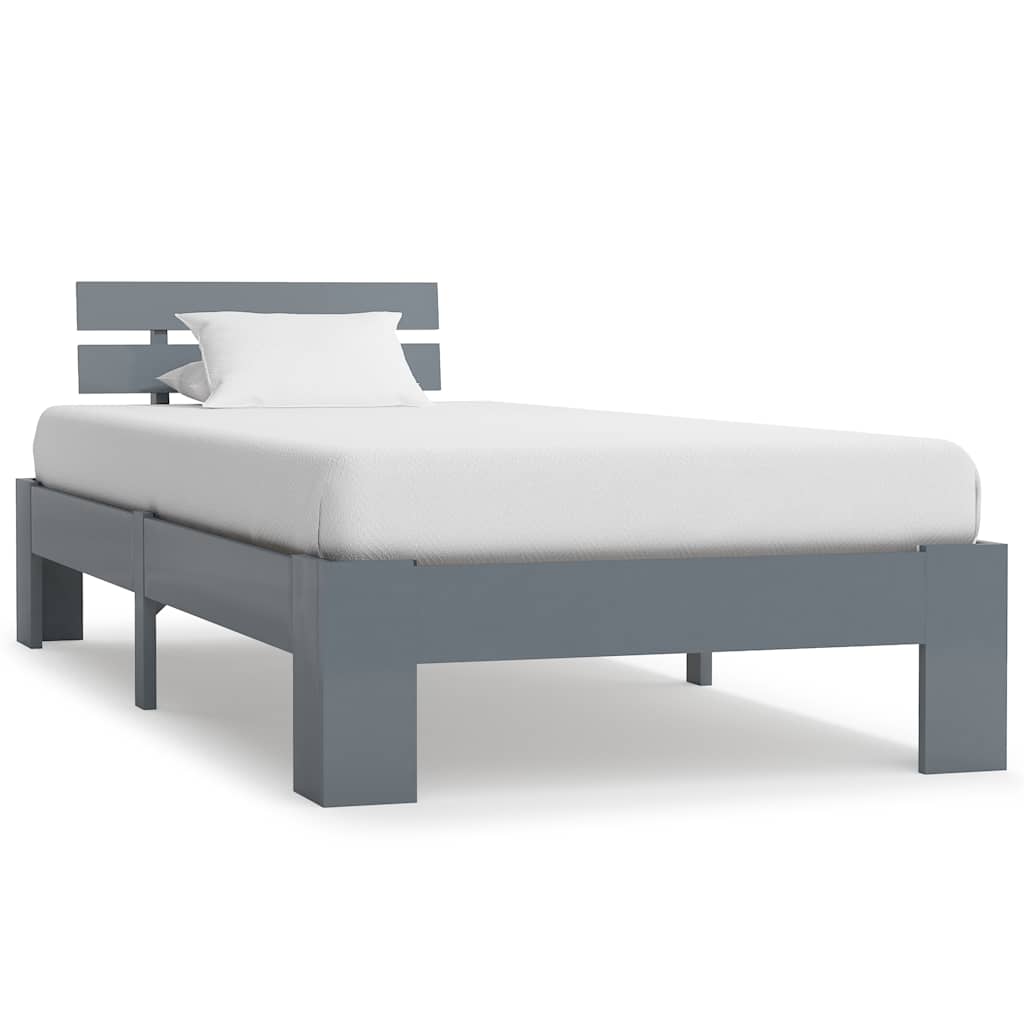 Bed Frame without Mattress Solid Pine Wood Grey 100 x 200 cm
