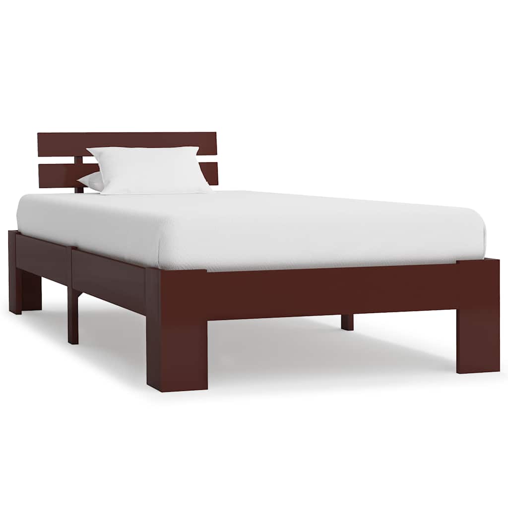 Bed Frame without Mattress Solid Pine Wood Dark Brown 90 x 200 cm