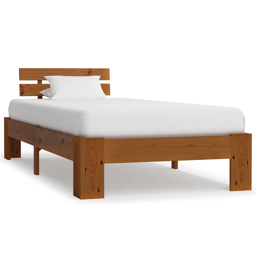 vidaXL Bed Frame without Mattress Honey Brown Solid Pine Wood 90x200 cm 1