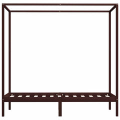 vidaXL Canopy Bed Frame without Mattress Dark Brown Solid Wood 90x200cm 4