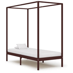 vidaXL Canopy Bed Frame without Mattress Dark Brown Solid Wood 100x200cm 1