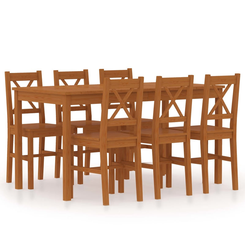 7 Piece Dining Set Pinewood Honey Brown