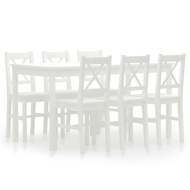 7 Piece Dining Set Pinewood White