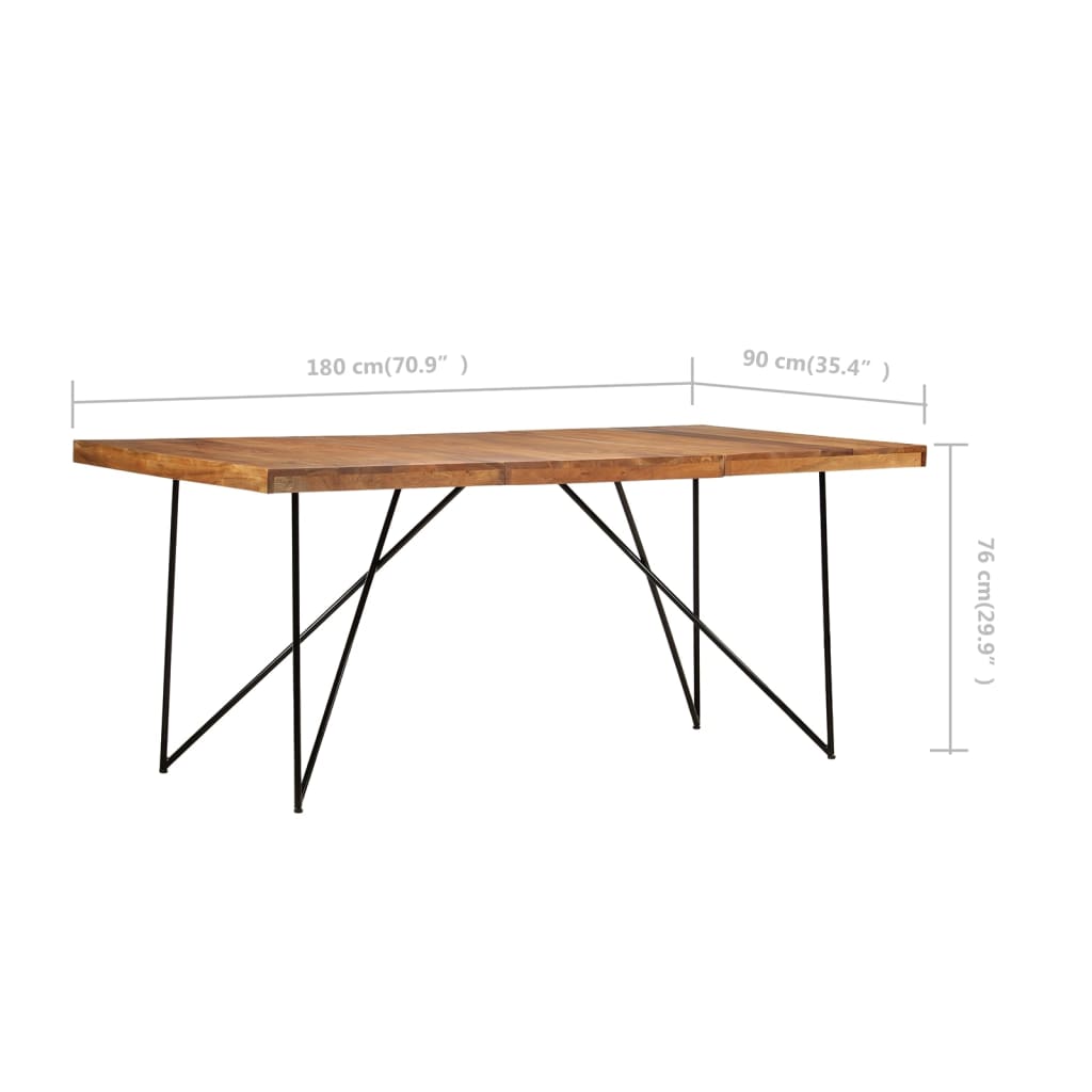 vidaXL Dining Table 180x90x76 cm Solid Acacia Wood 6