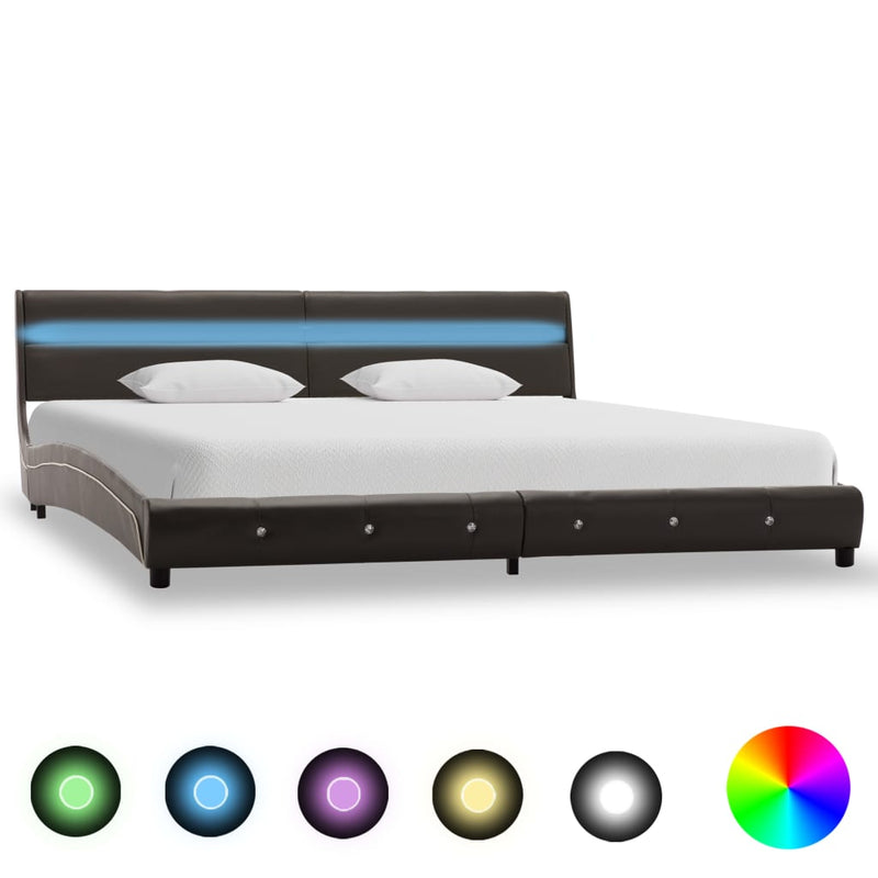 Bed Frame with LED Grey Faux Leather 150x200 cm King Size