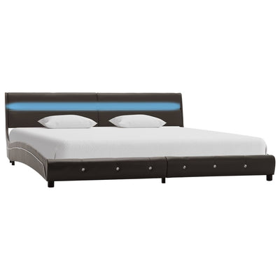 Bed Frame with LED Grey Faux Leather 150x200 cm King Size