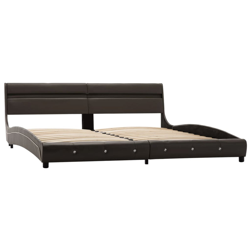 Bed Frame with LED Grey Faux Leather 150x200 cm King Size