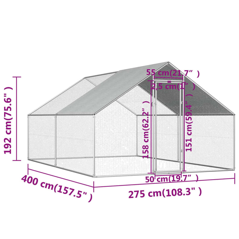 Outdoor Chicken Cage 2.75x4x1.92 m Galvanised Steel