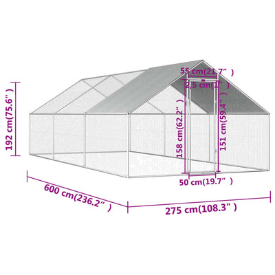 Outdoor Chicken Cage 2.75x6x1.92 m Galvanised Steel