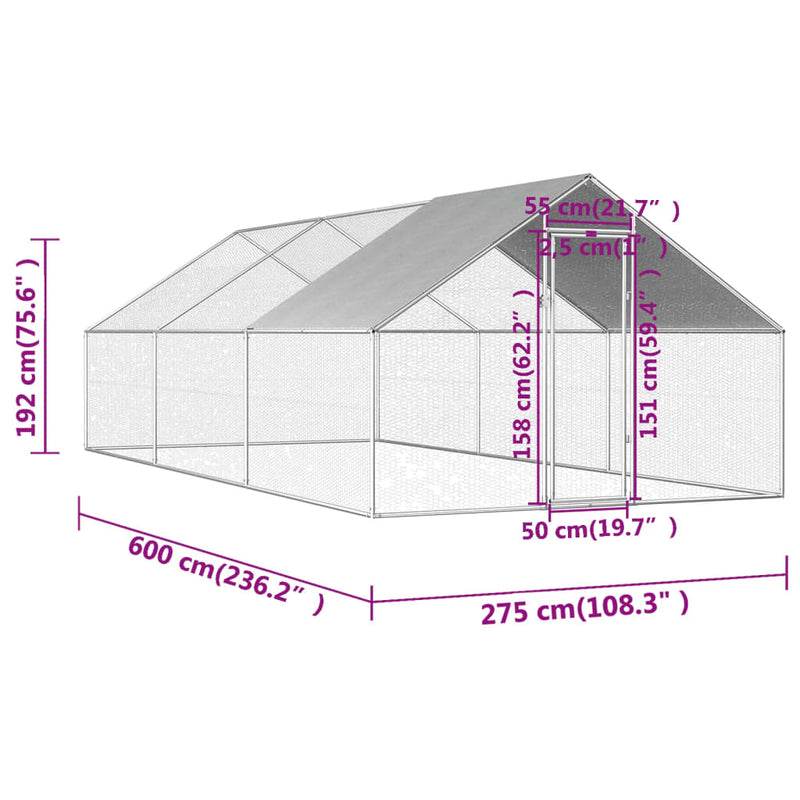 Outdoor Chicken Cage 2.75x8x1.92 m Galvanised Steel