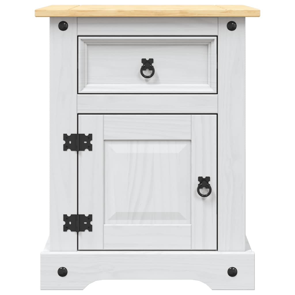 vidaXL Bedside Cabinet | White body and brown top | Solid pine wood 4