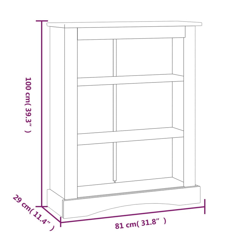 3-Tier Bookcase Mexican Pine Corona Range White 81x29x100 cm