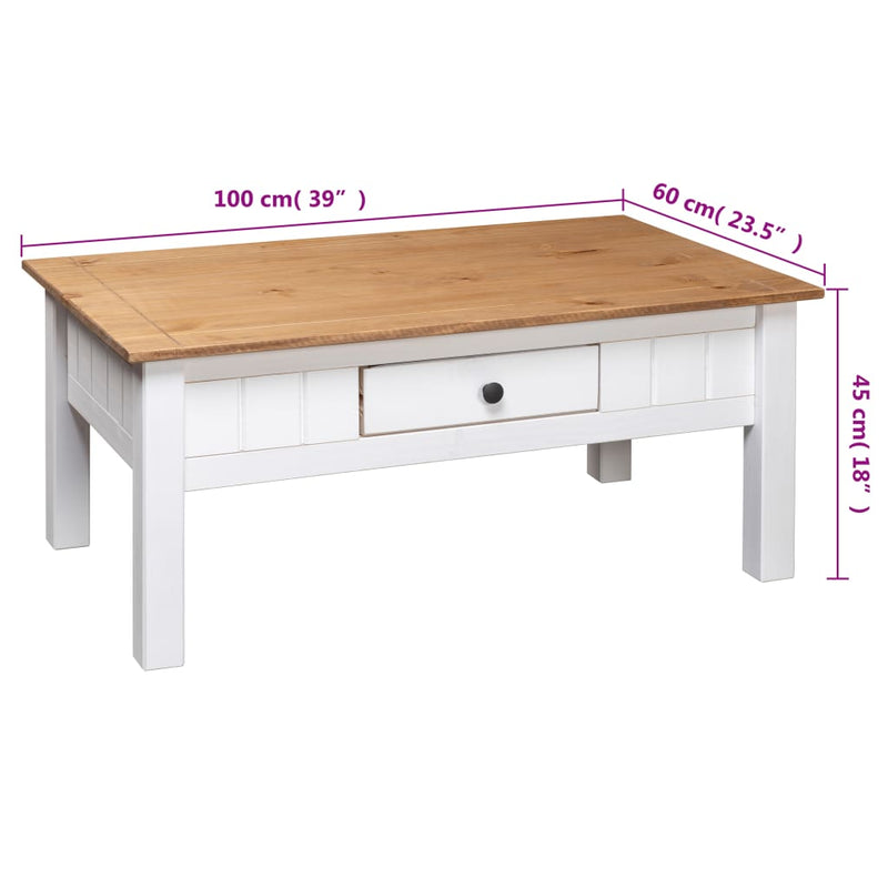 Coffee Table White 100x60x45 cm Solid Pine Wood Panama Range