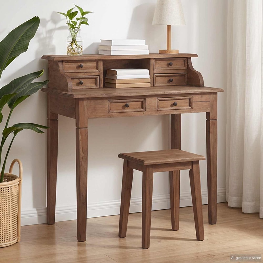 Writing Desk with Drawers 90x50x101 cm Solid Mahogany Wood Brown