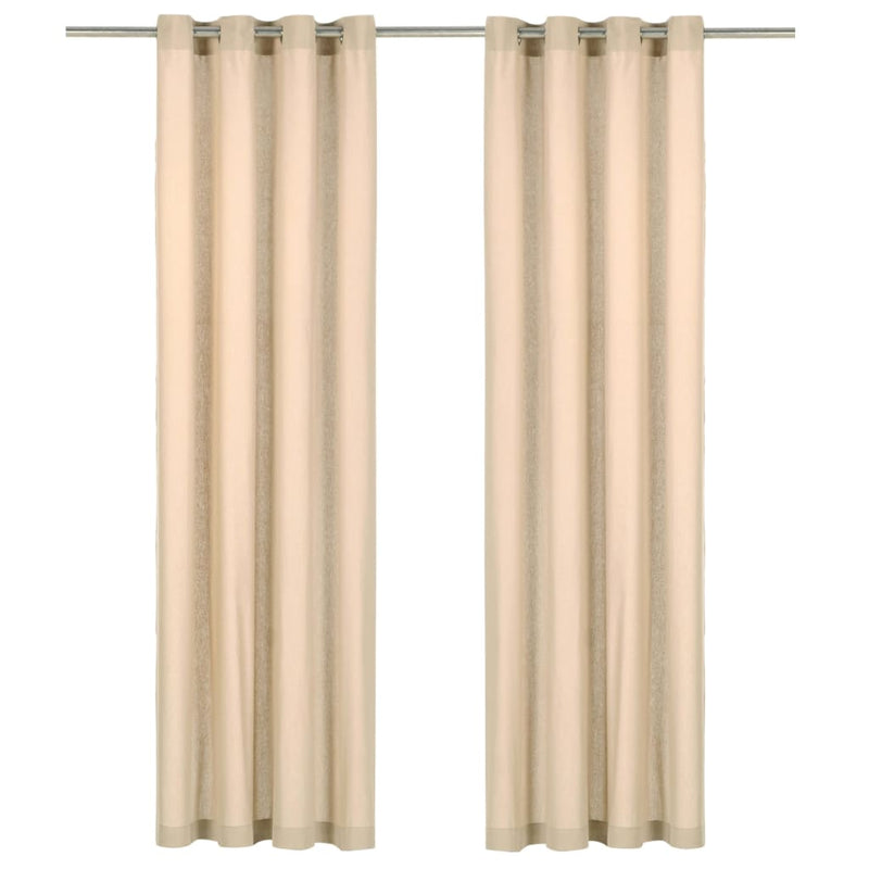 Curtains with Metal Rings 2 pcs Cotton 140x245 cm Beige