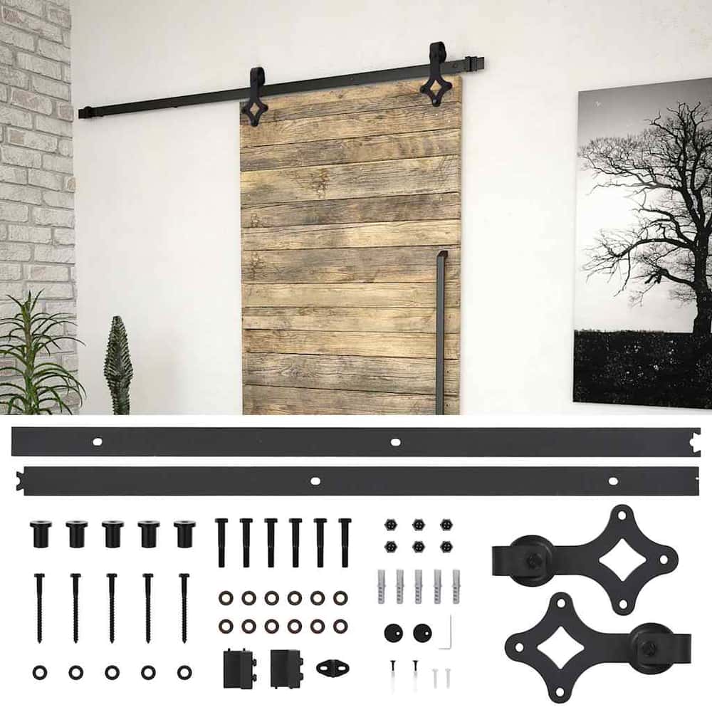 Sliding Door Hardware Kit Steel Black 183 cm 1