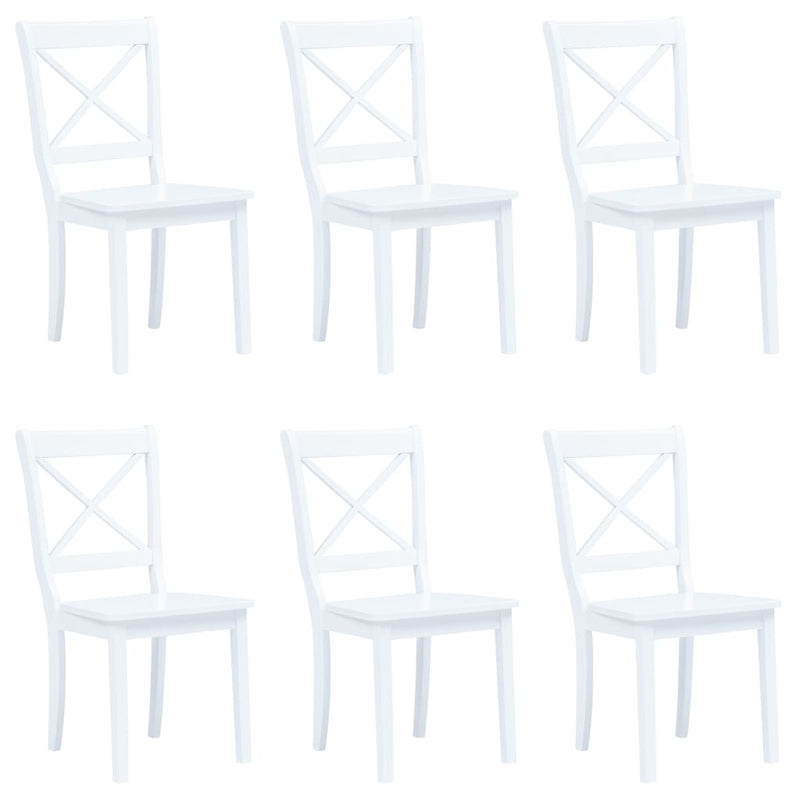 Dining Chairs 6 pcs White Solid Rubber Wood