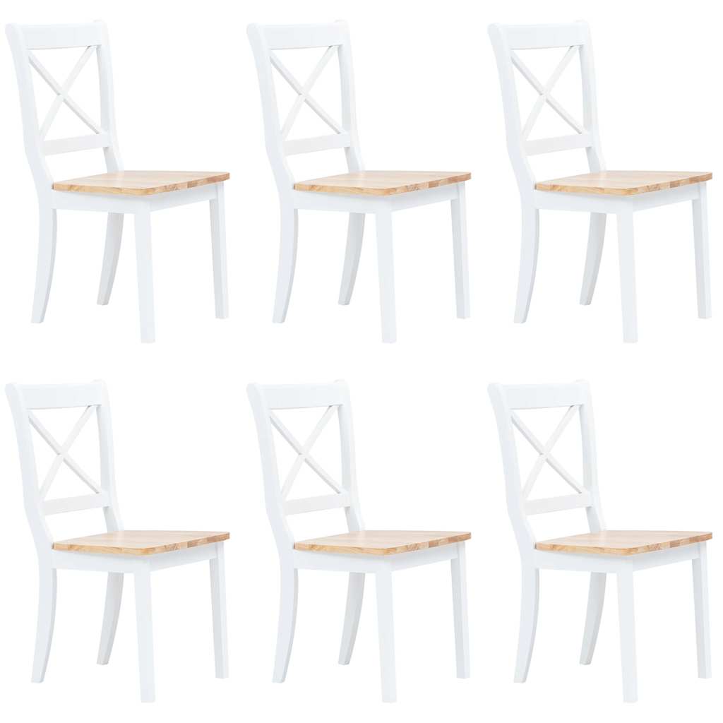 vidaXL Dining Chairs 6 pcs White and Light Wood Solid Rubber Wood 1