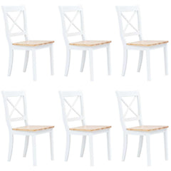 vidaXL Dining Chairs 6 pcs White and Light Wood Solid Rubber Wood 1