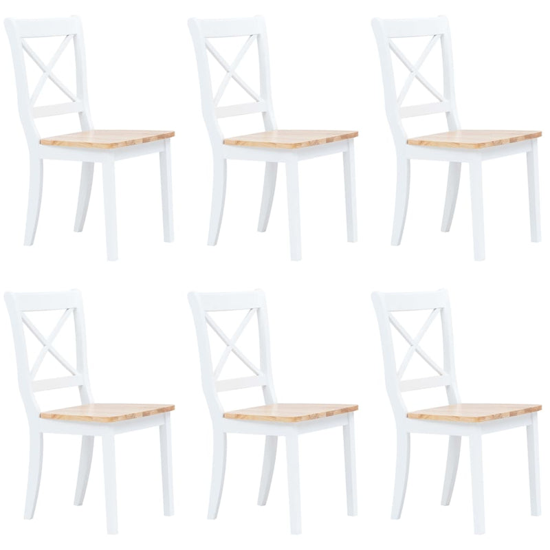 Dining Chairs 6 pcs White and Light Wood Solid Rubber Wood