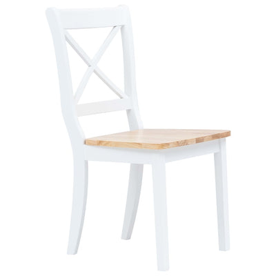 Dining Chairs 6 pcs White and Light Wood Solid Rubber Wood