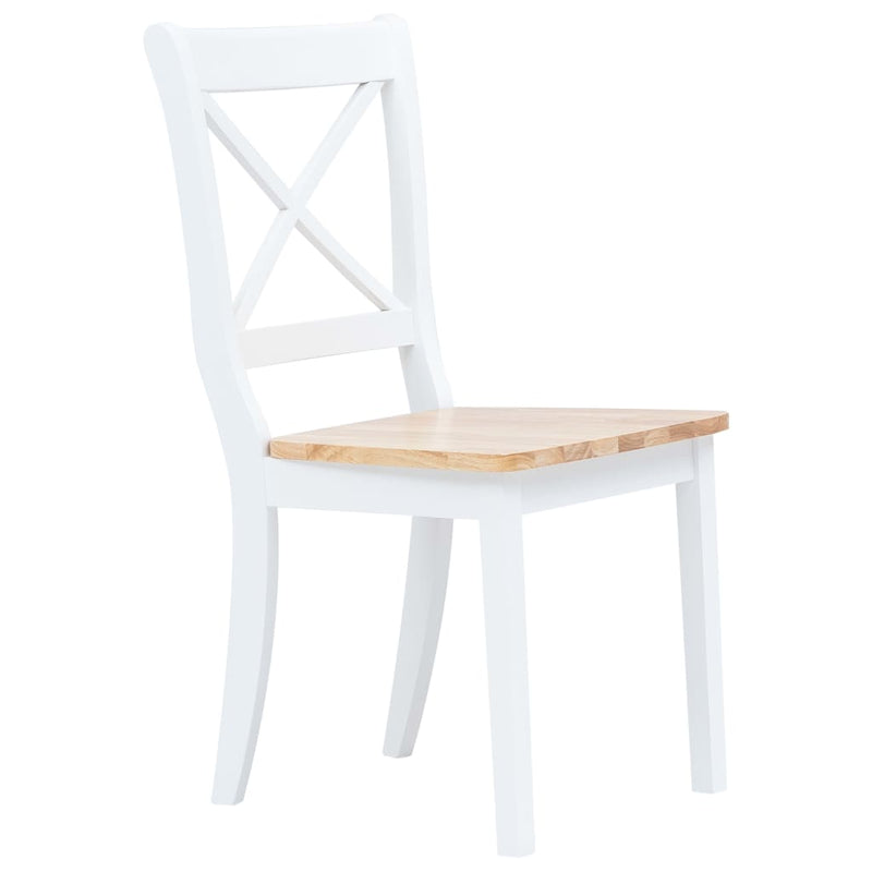 Dining Chairs 6 pcs White and Light Wood Solid Rubber Wood