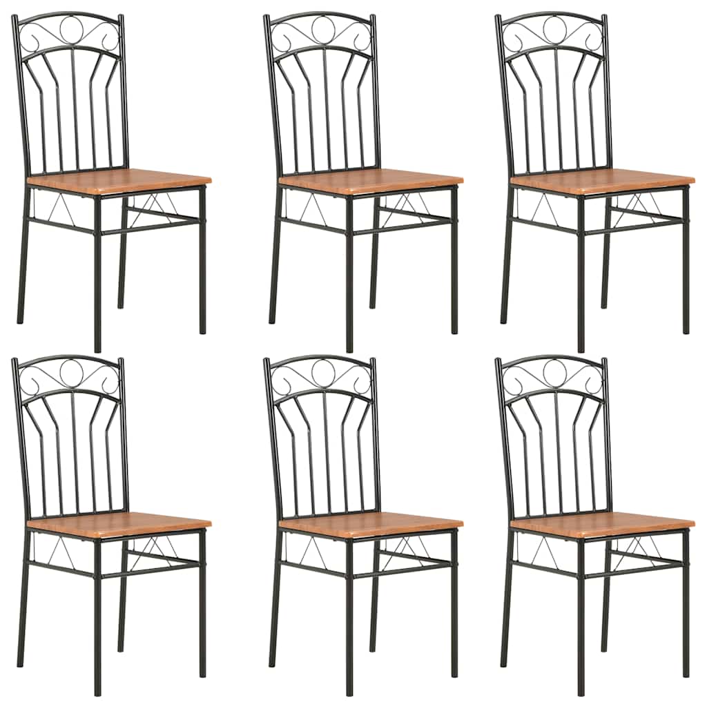 vidaXL Dining Chair | Set of 6 | Brown and black | MDF and steel | Standard 1