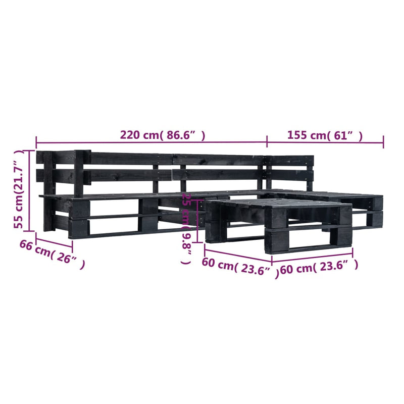 4 Piece Garden Pallet Lounge Set Black Wood