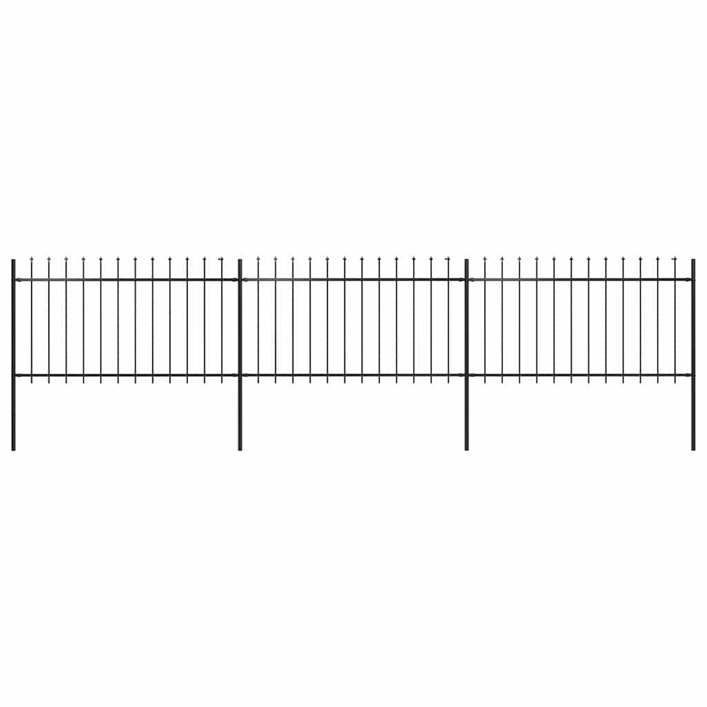 Garden Fence with Spear Top Steel 337x100 cm Black 504 cm