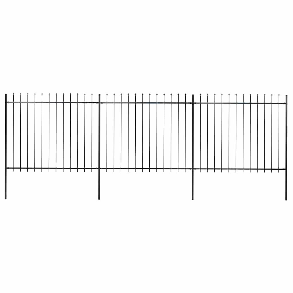 Garden Fence with Spear Top Steel 337x150 cm Black 504 cm