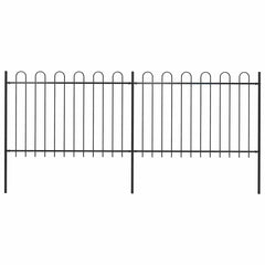 Garden Fence with Hoop Top Steel 337x120 cm Black 337 cm