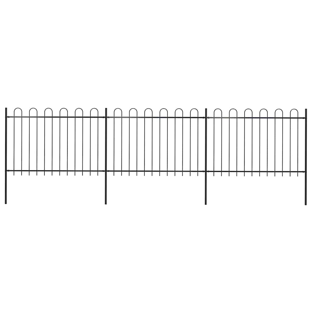 Garden Fence with Hoop Top Steel 337x120 cm Black 504 cm