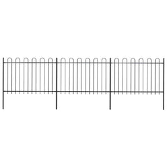 Garden Fence with Hoop Top Steel 337x120 cm Black 504 cm
